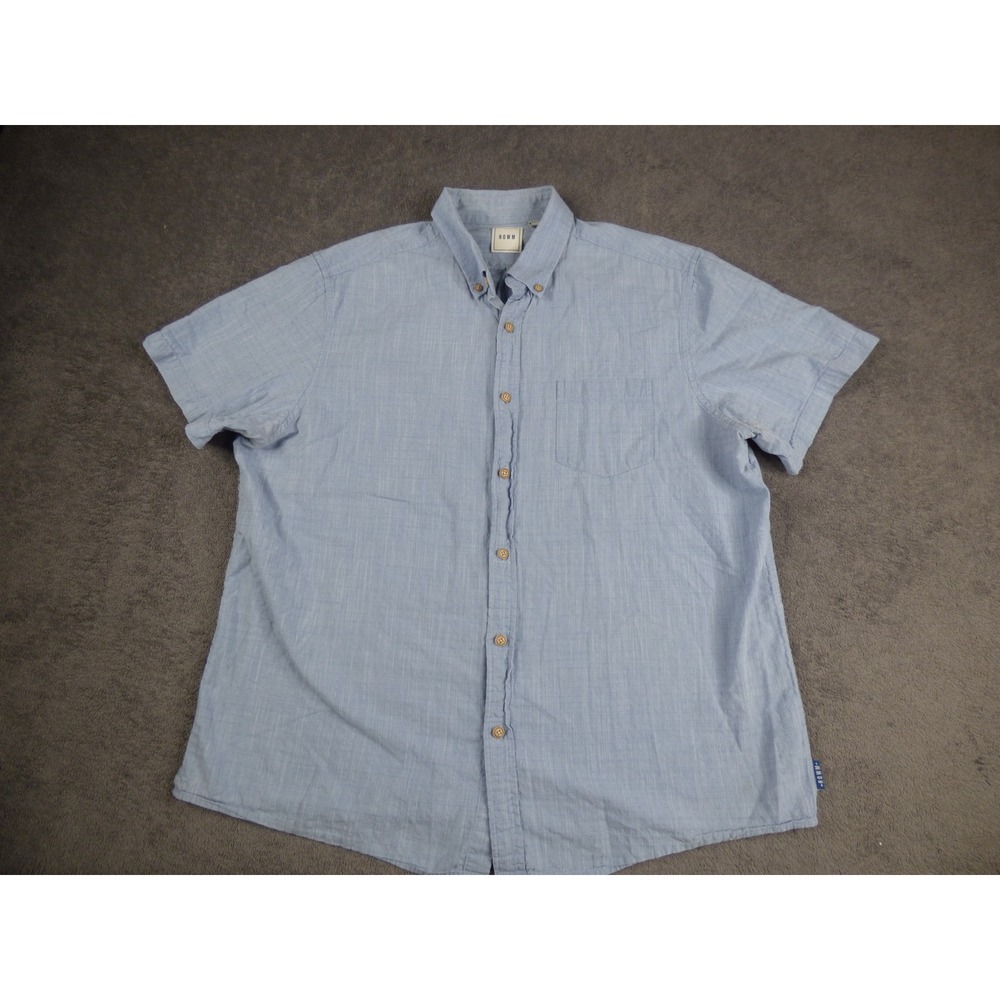 ROWM Mens XL Blue Short Sleeve Button Down Shirt Cotton Textured Casual Top